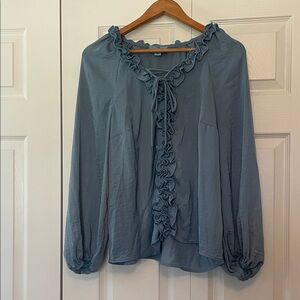 CeCe Blue Ruffle Tie-Front Blouse